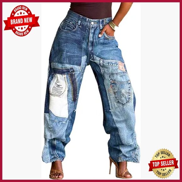 Denim - High Waist Baggy Barrel Wide Leg Cargo Jeans Stretch Vintage Y2K Boyfriend Pants